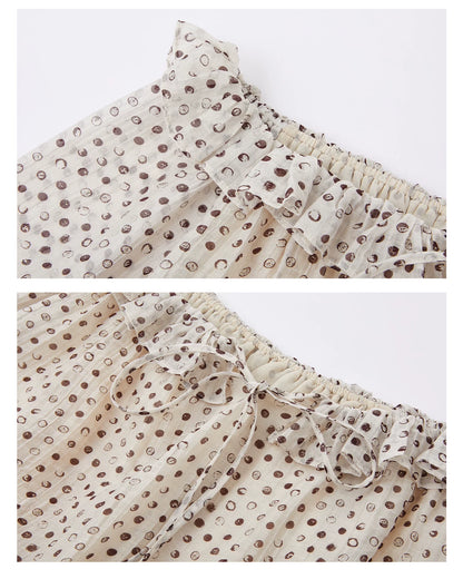 French Polka Dot Off-Shoulder Ruffle Blouse