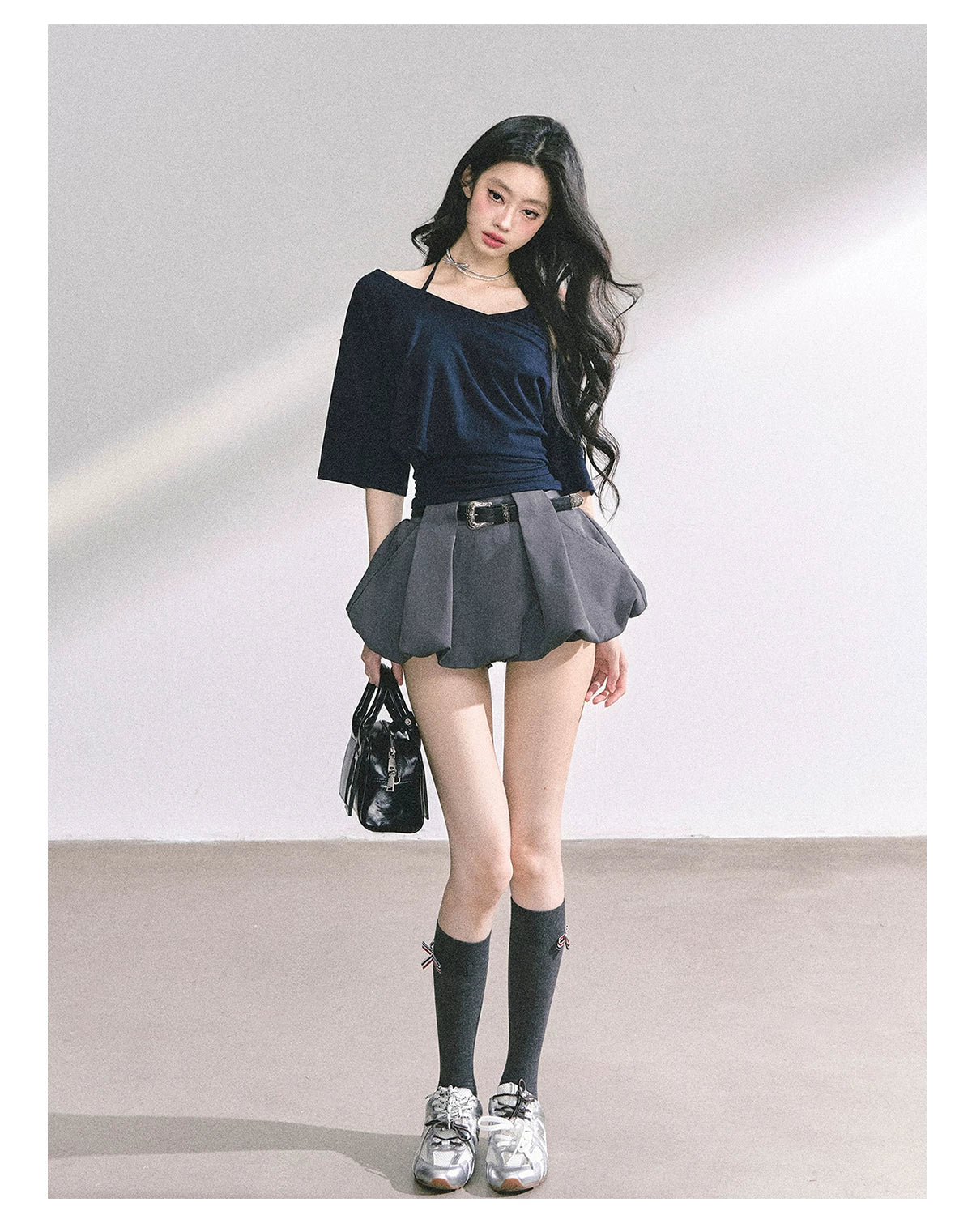 Asymmetric Short-Sleeve Halter Crop T-Shirt