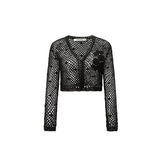 Camel & Black Lace V-neck Cardigan - CHINASQUAD