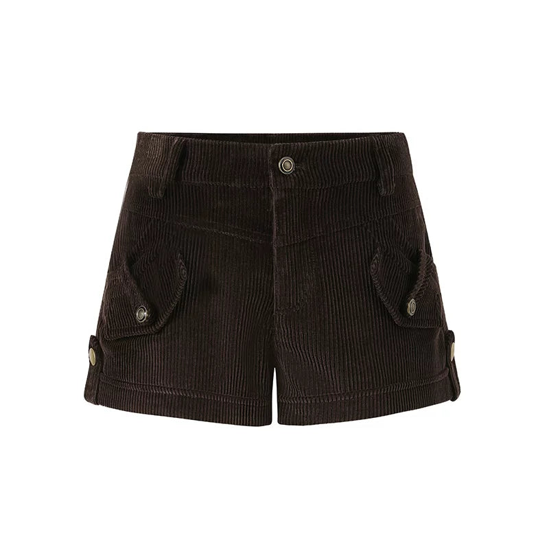 Brown Corduroy Low-Rise Slim-Fit Shorts