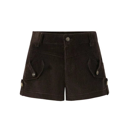 Brown Corduroy Low-Rise Slim-Fit Shorts