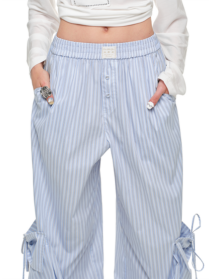 Blue &amp; White Wide-Leg Utility Pants