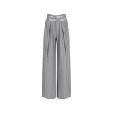 Pink & Grey High-waist Satin Ribbon Trousers - CHINASQUAD