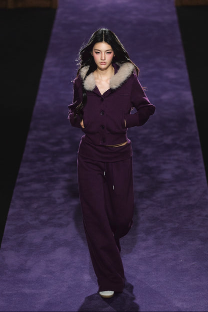 Faux Fur Hooded Cropped Hoodie &amp; Jogger Set