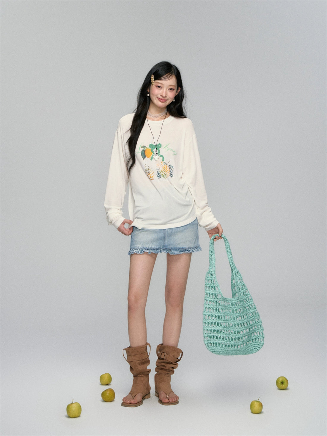 High-Waist Ruffled Denim Mini Skirt