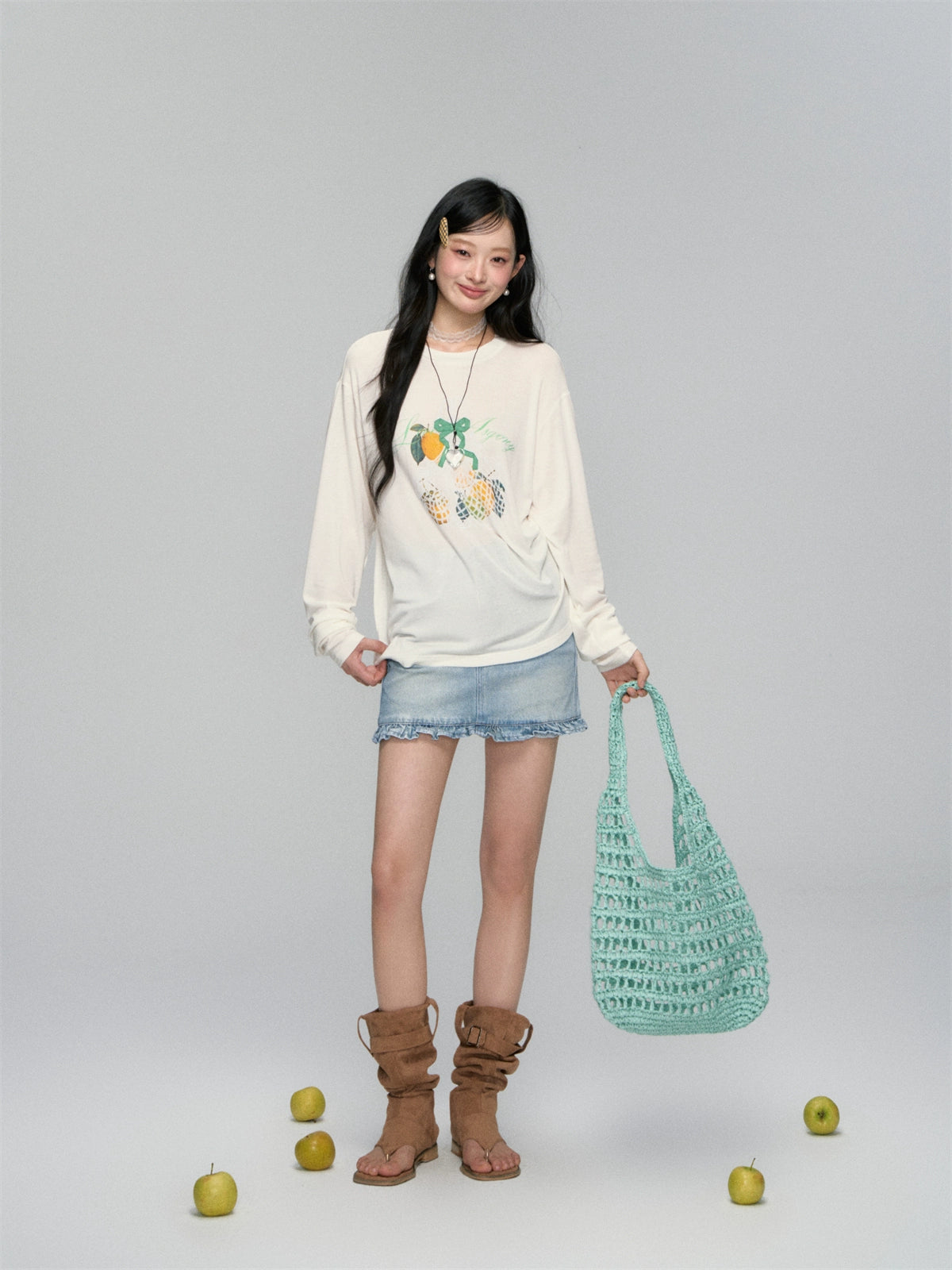 High-Waist Ruffled Denim Mini Skirt