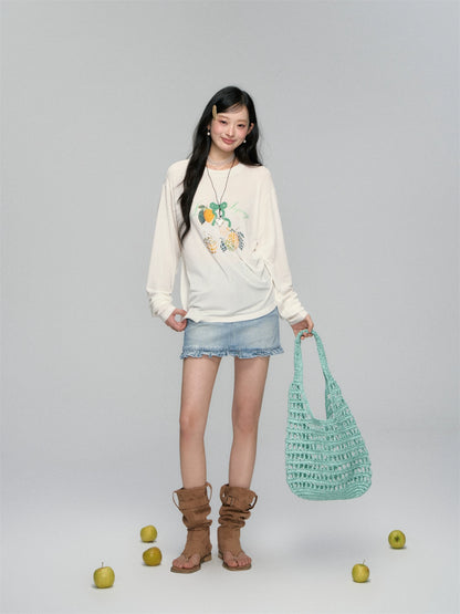 High-Waist Ruffled Denim Mini Skirt
