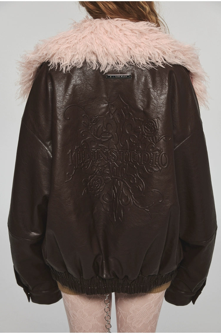 Removable Fur Collar Windproof Leather Jacket - CHINASQUAD