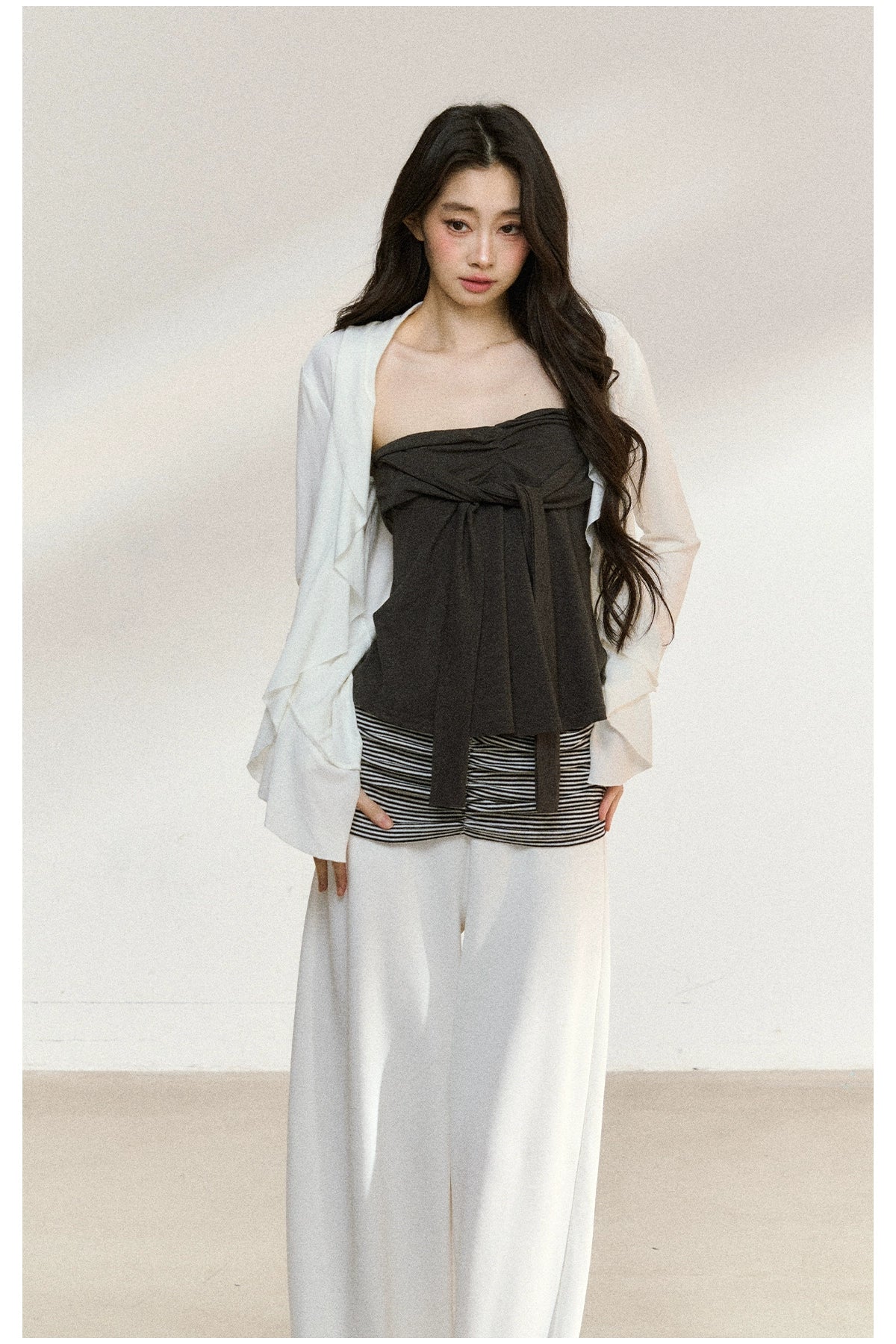Striped Waist Panel Relaxed Straight-Leg Trousers