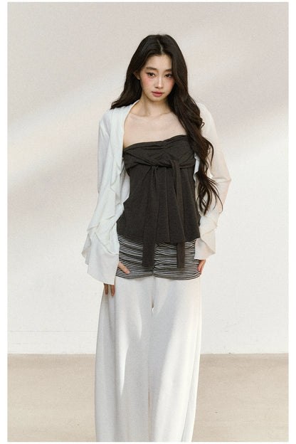 Striped Waist Panel Relaxed Straight-Leg Trousers