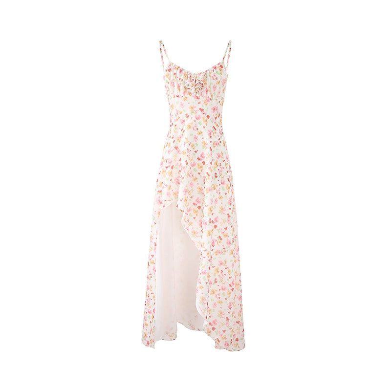 Floral Pattern A-line Waist-cinching  Dress