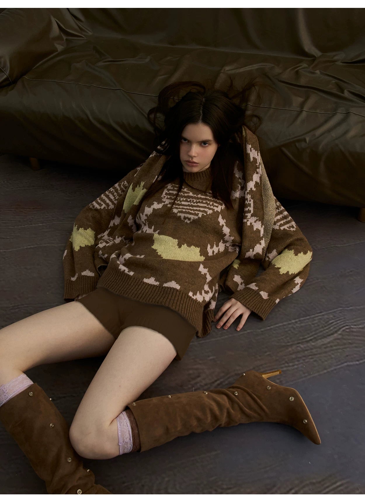 Retro Pixel Jacquard Knit Sweater &amp; Scarf Set