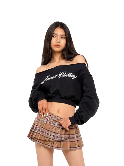 Oversized Off-shoulder Cropped Sweatshirt