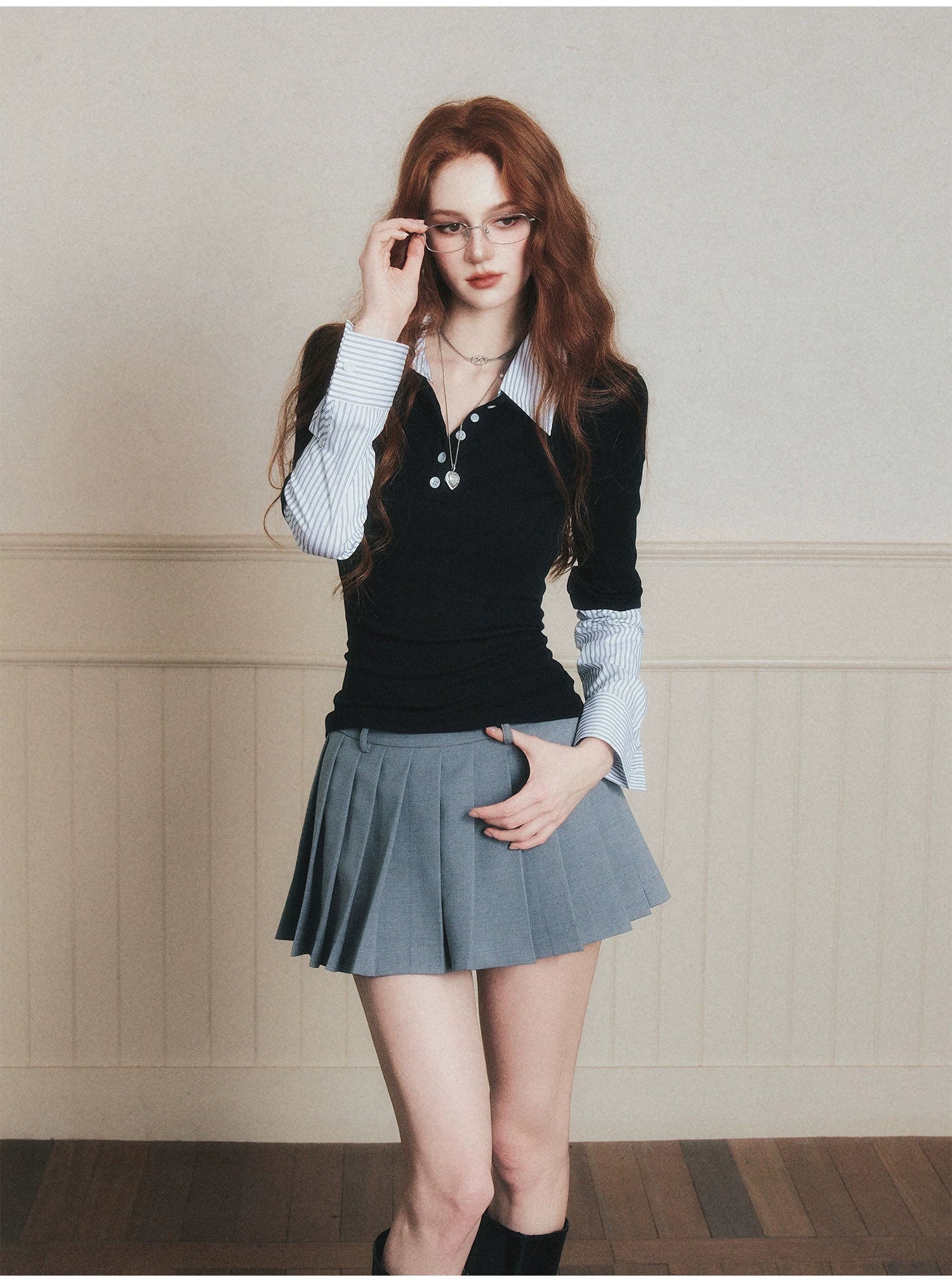 Layered-Style Collar Knit Polo