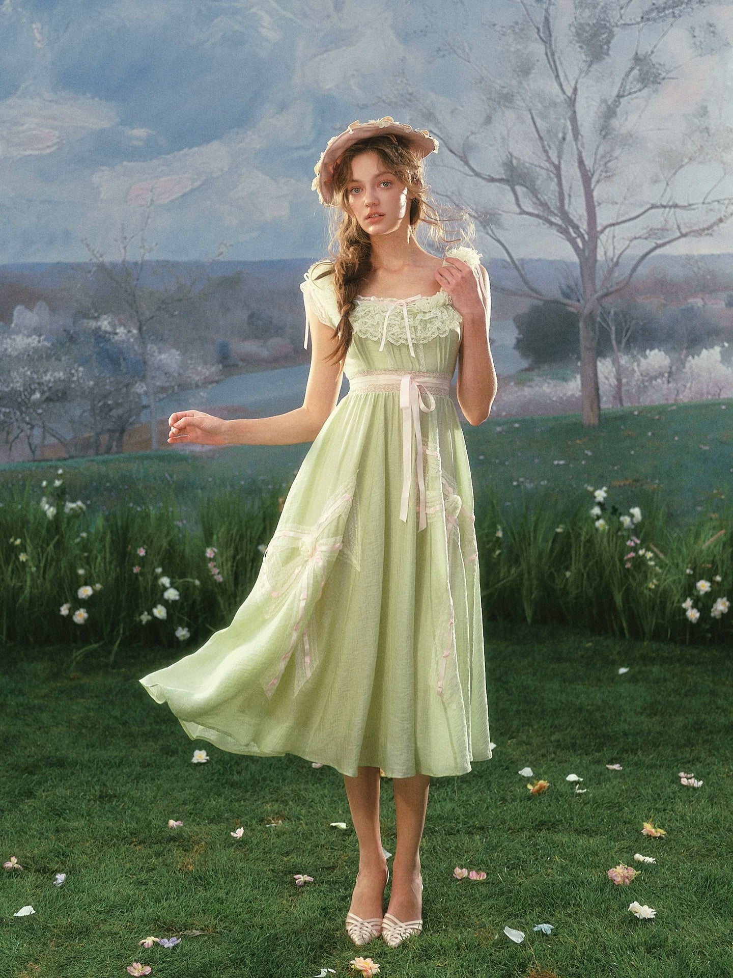 Green Kite Off-Shoulder Lace Fairy Dress