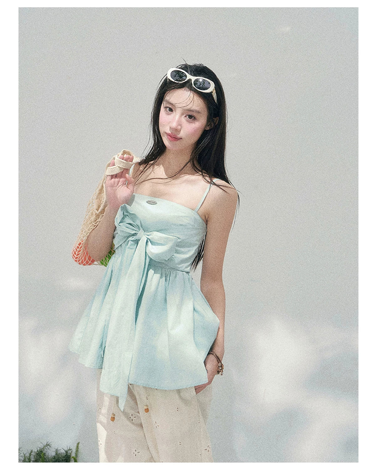 Blue Whisper Bow Camisole Top