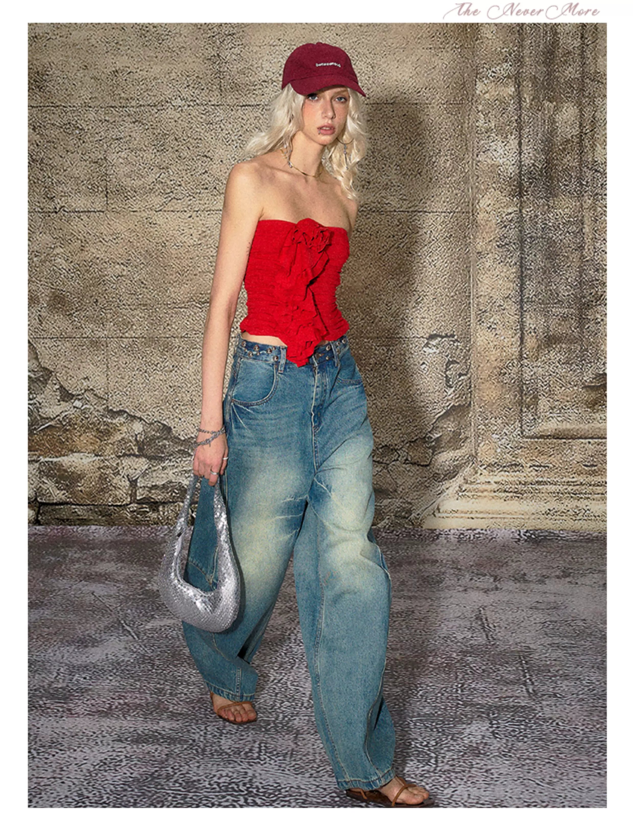 Panel-Seam Wide-Leg Denim Pants
