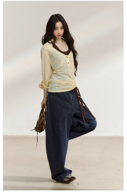 Classic Indigo High-Stretch Wide-Leg Jeans