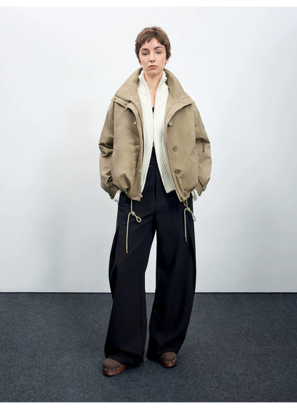 Wool-Blend Sculpted Curved-Leg Tailored Trousers