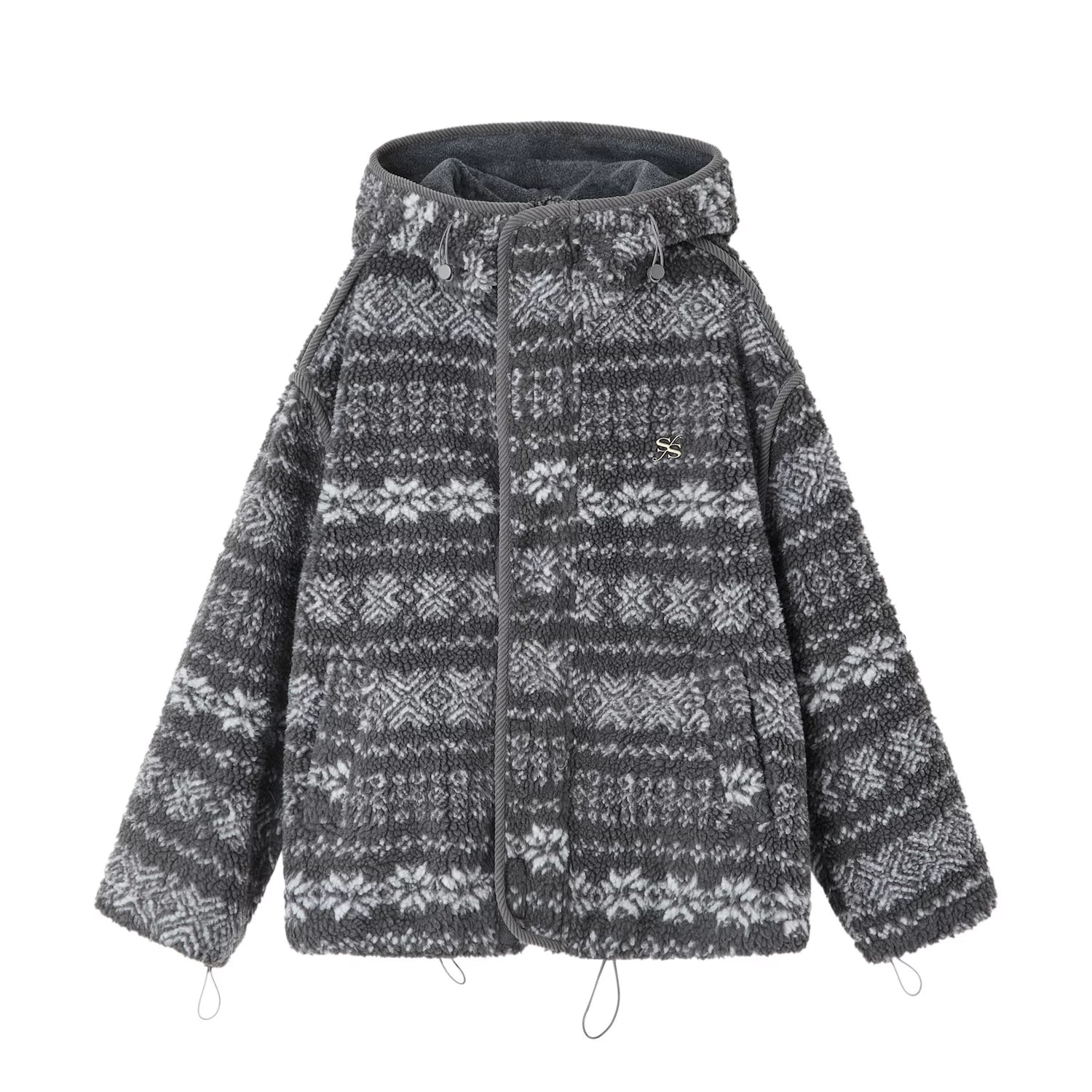 Jacquard Polar Fleece Hooded Casual Jacket