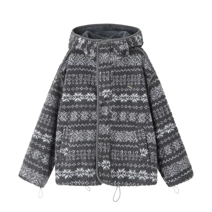 Jacquard Polar Fleece Hooded Casual Jacket