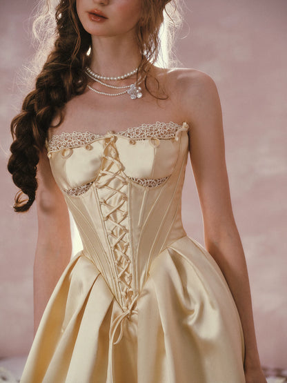 French Satin Lace Corset Princess Dress