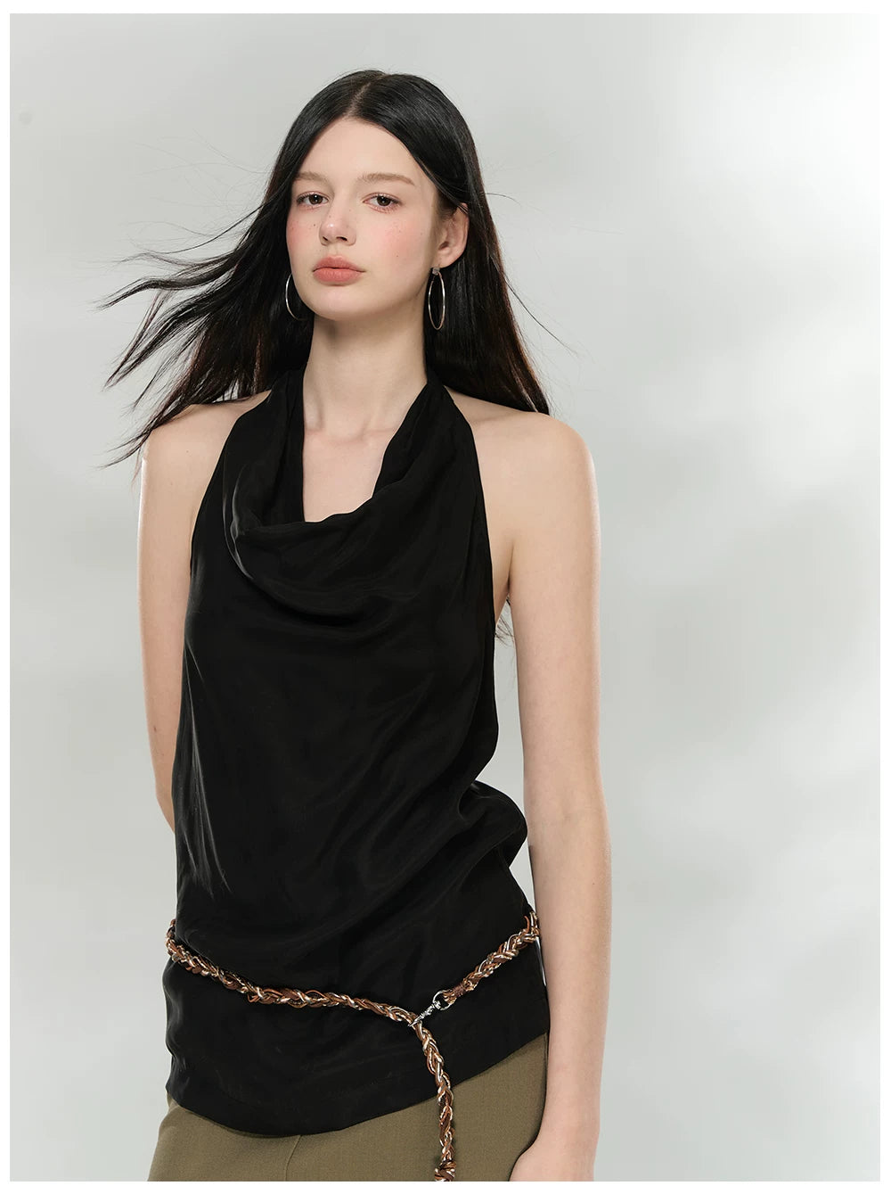 Draped Cowl Neck Halter Top