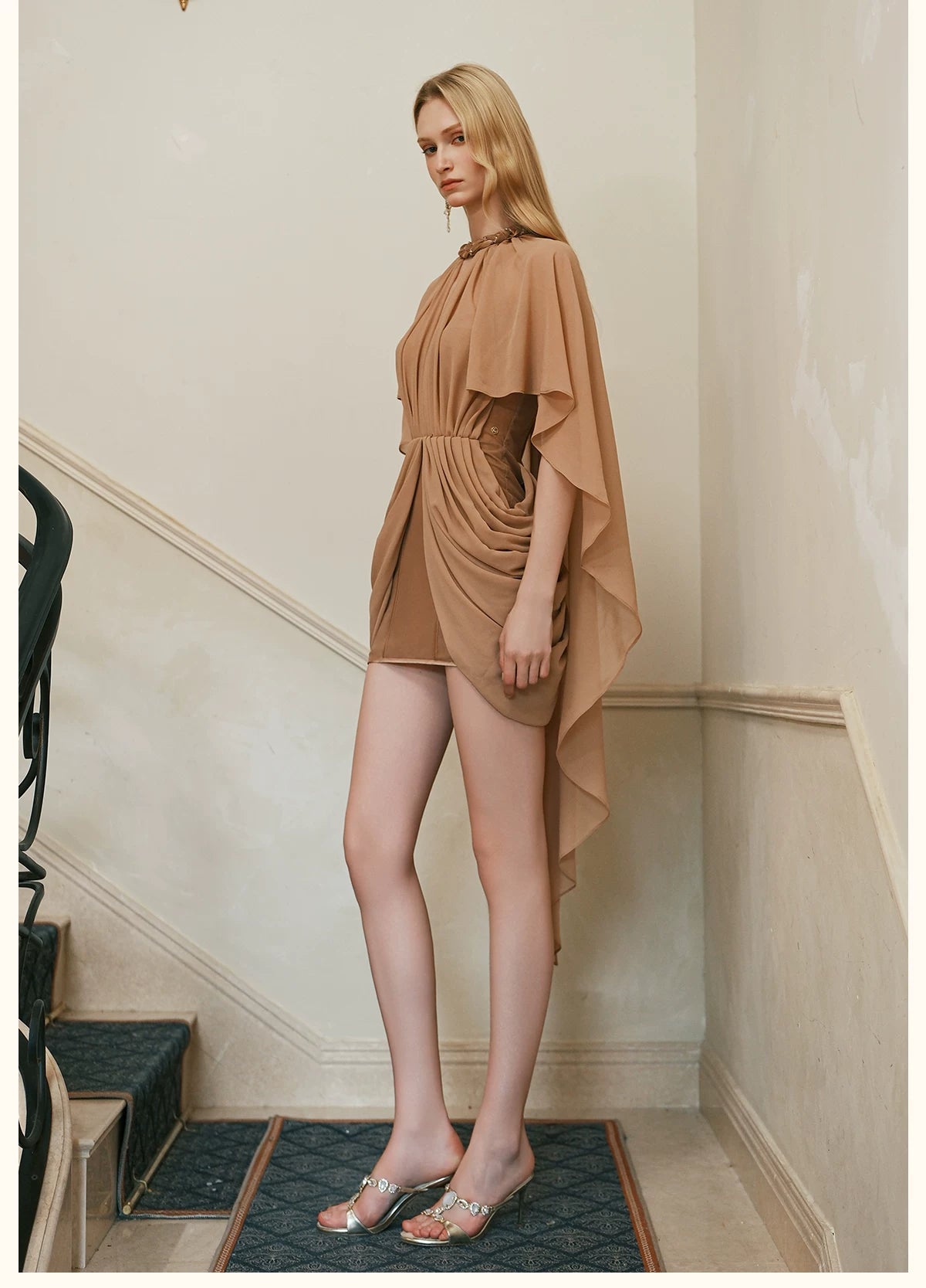 Draped Shawl Detail Halter Corset Dress
