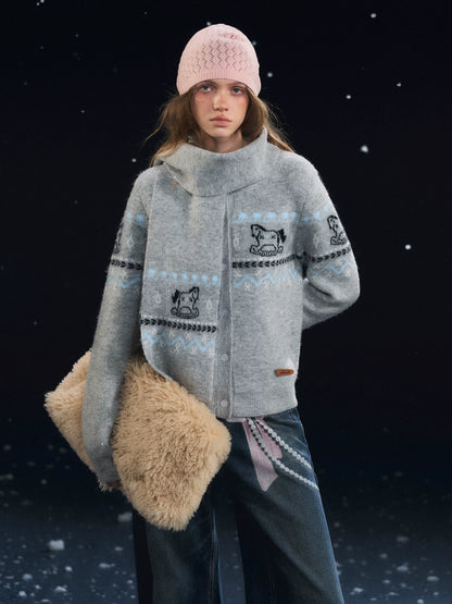 Fair Isle Scarf &amp; Cardigan Two-Piece Set