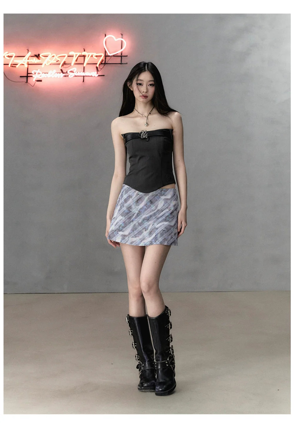 Gray &amp; Black Short Bandeau with Bow Strap Tank Top - CHINASQUAD