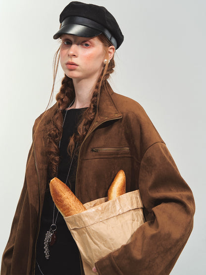 Faux Suede Varsity Jacket