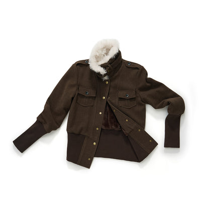 Vintage-Inspired Brown Fleece Lining Wool-Blend Jacket