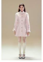 Pink Wool Lace Trim Waist Belted Coat - CHINASQUAD