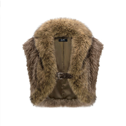 Brown Faux-Fur Spliced Sleeveless Vest
