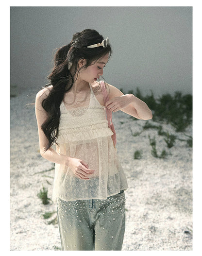 “Shattered Glass Veil” French Sheer Halter Lace Top