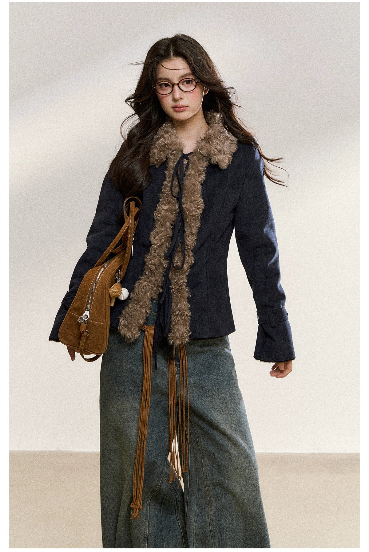 Brown Vintage Shearling Cropped Jacket
