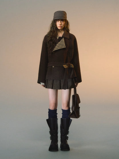 Plaid Patchwork Wool-Blend Cropped Jacket