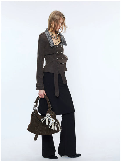 Punk Suede Short Trench Jacket