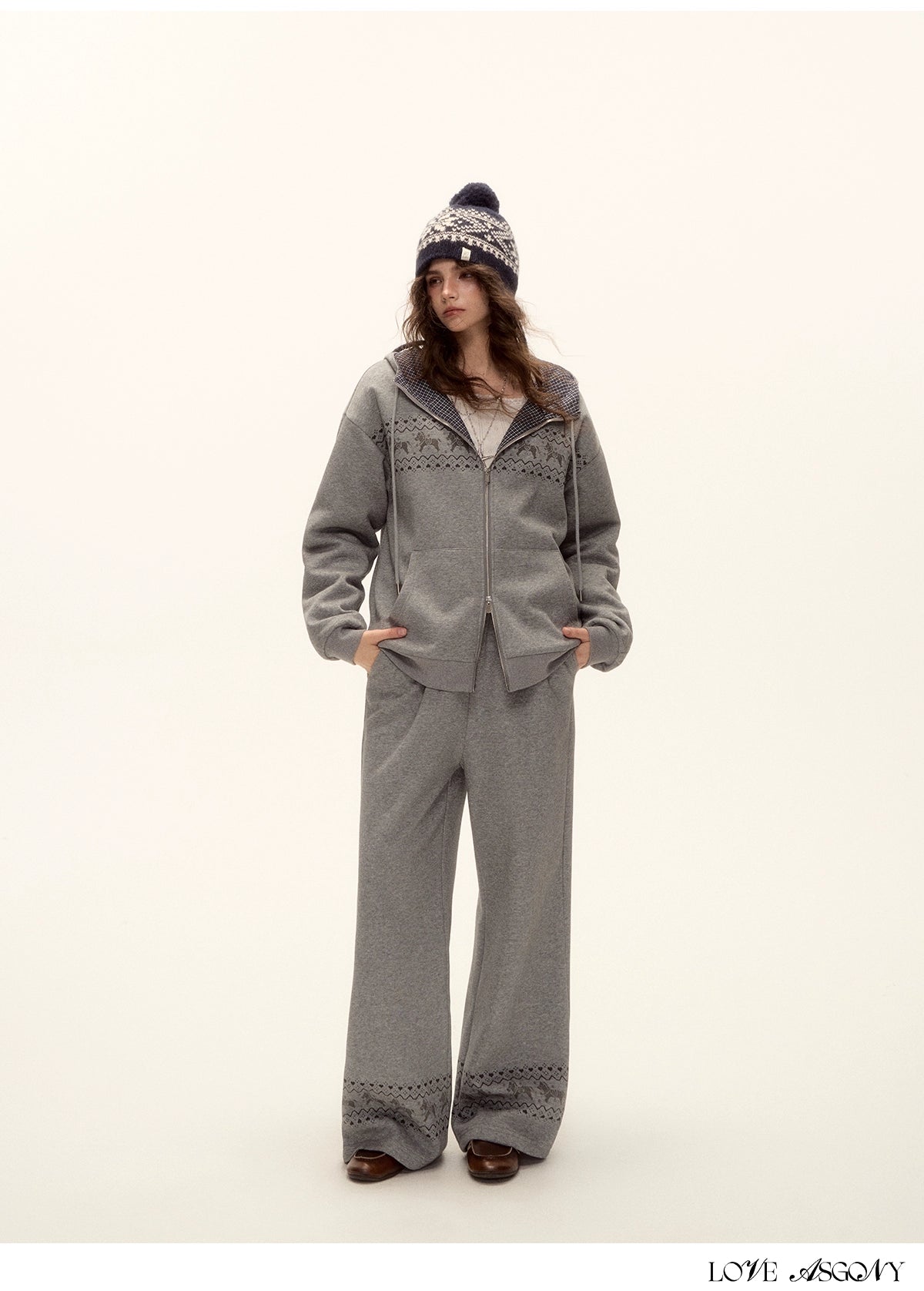 Zip-up Plaid Hoodie &amp; Wide-Leg Pants Set