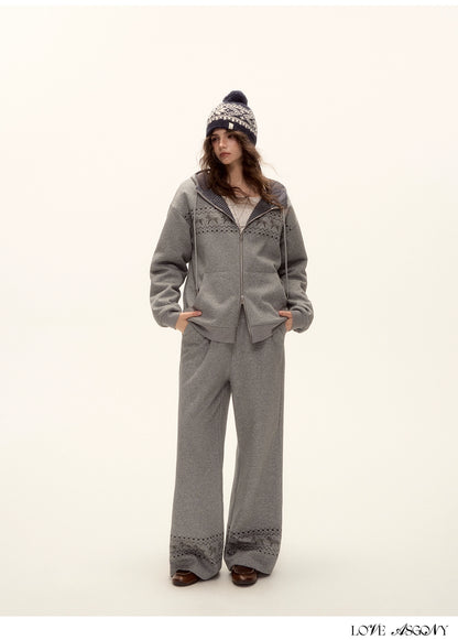 Zip-up Plaid Hoodie &amp; Wide-Leg Pants Set