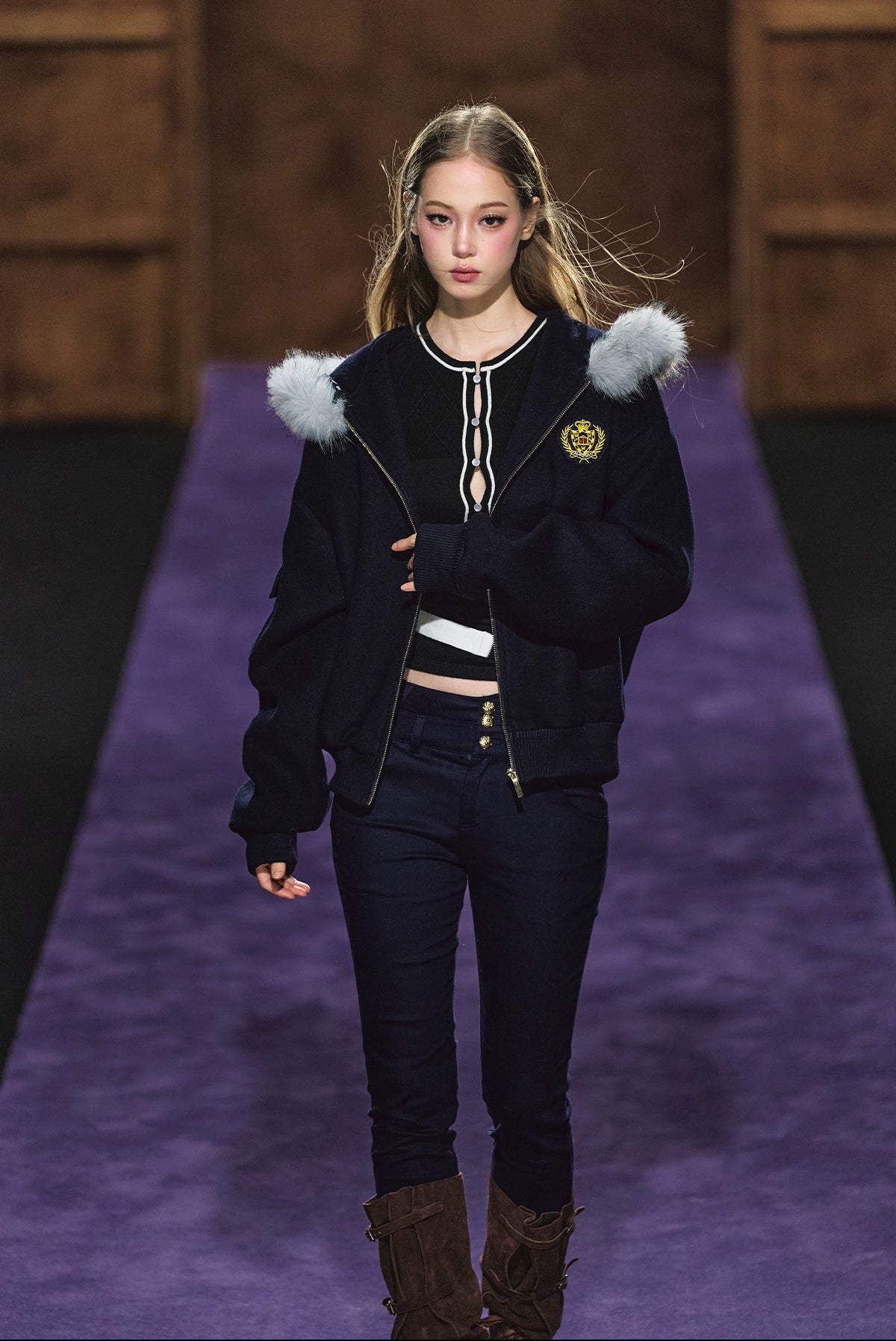 Wool-Blend Faux Fur Trimmed Fleece Hoodie