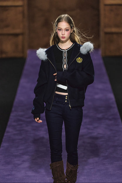 Wool-Blend Faux Fur Trimmed Fleece Hoodie