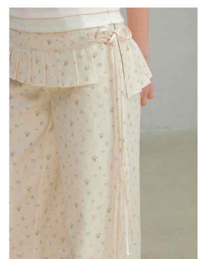Original Floral Pleated Tail Long Pants
