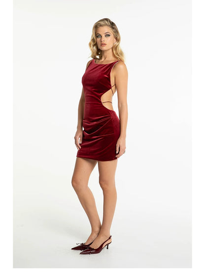 Crystal-Trim Velvet Backless Dress