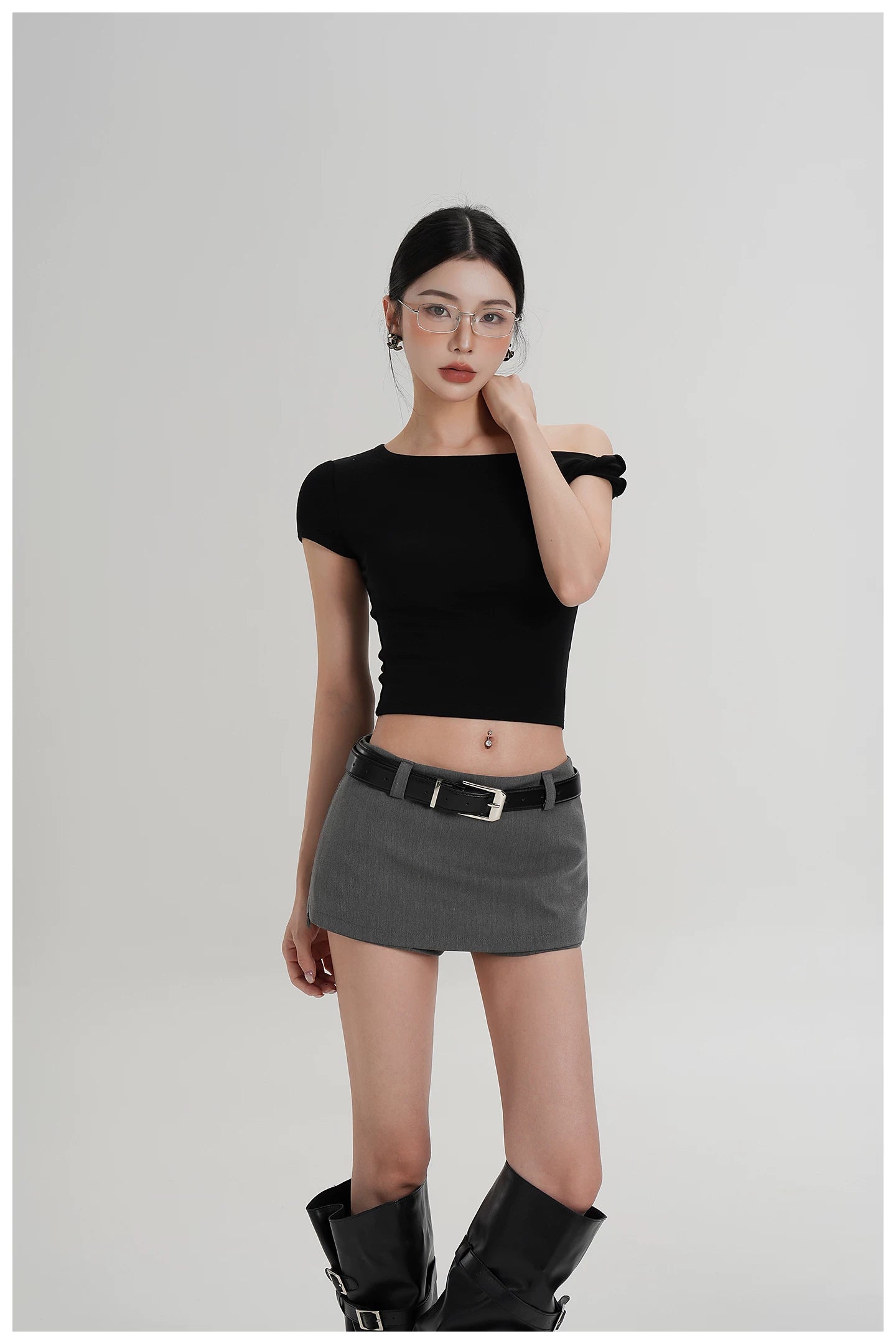 Asymmetric Off-Shoulder Cropped Tee