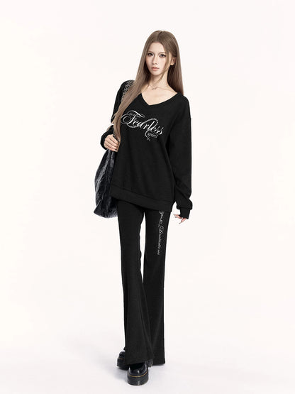 V-Neck Sweatshirt &amp; Flared Pants Set
