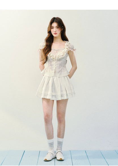 Layered Lace Lyocell Puff Sleeve Blouse