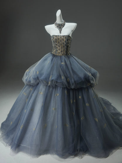 Elf Couture Embellished Tulle Ball Gown with Beaded Bodice