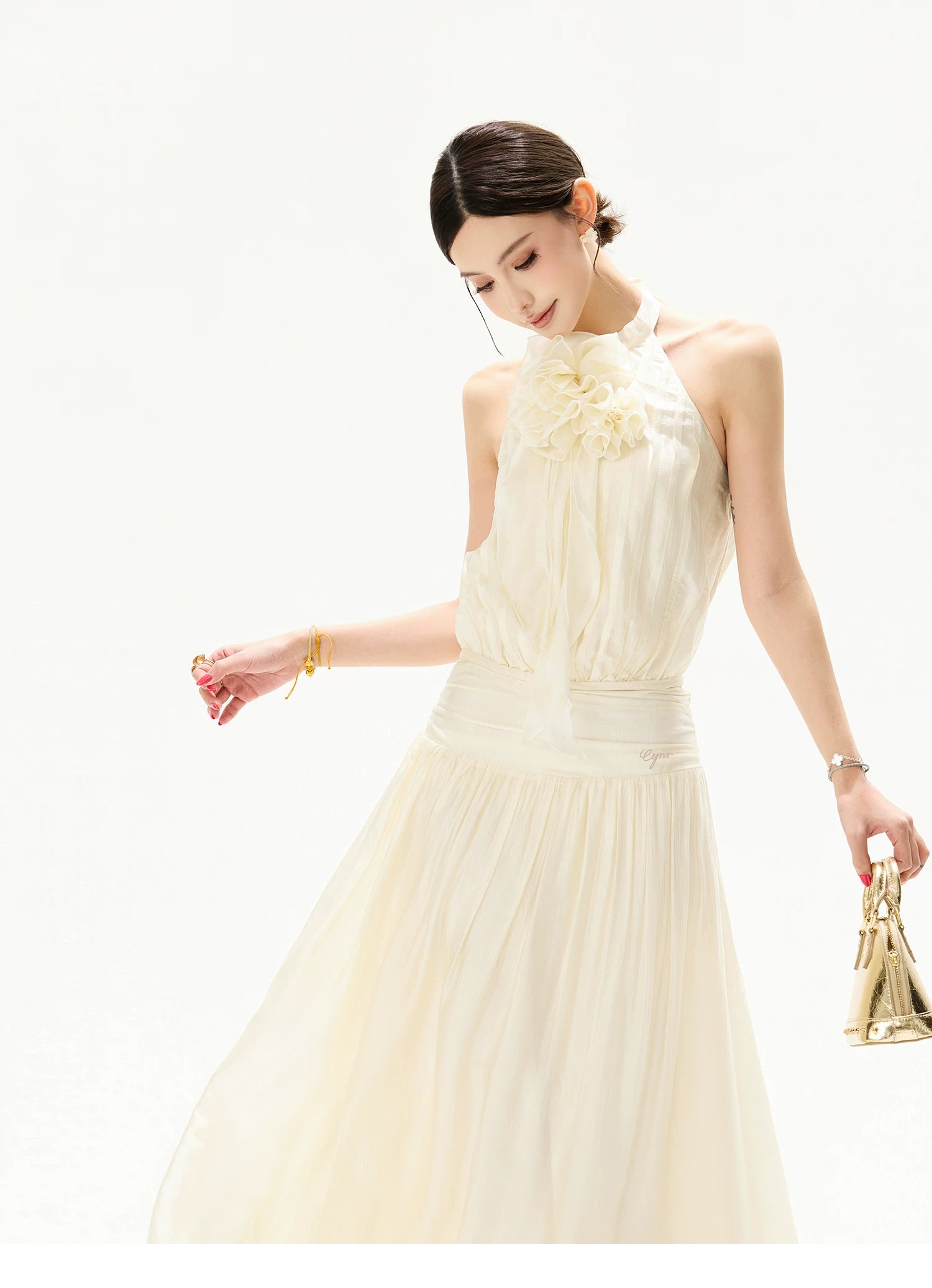 Floral Halterneck Draped Maxi Dress