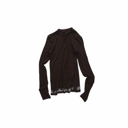 Basic Round-Neck Letter Print Semi-Sheer T-Shirt